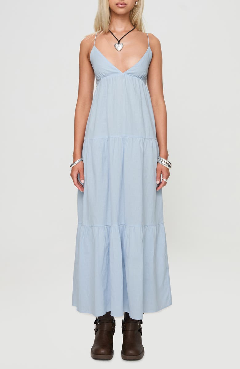 Princess Polly Chelsea Tiered Maxi Dress, Main, color, Blue
