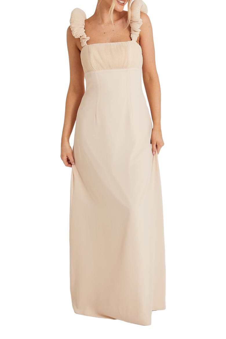 Pleated Shoulder Bridesmaid Dress, Alternate, color, Cream