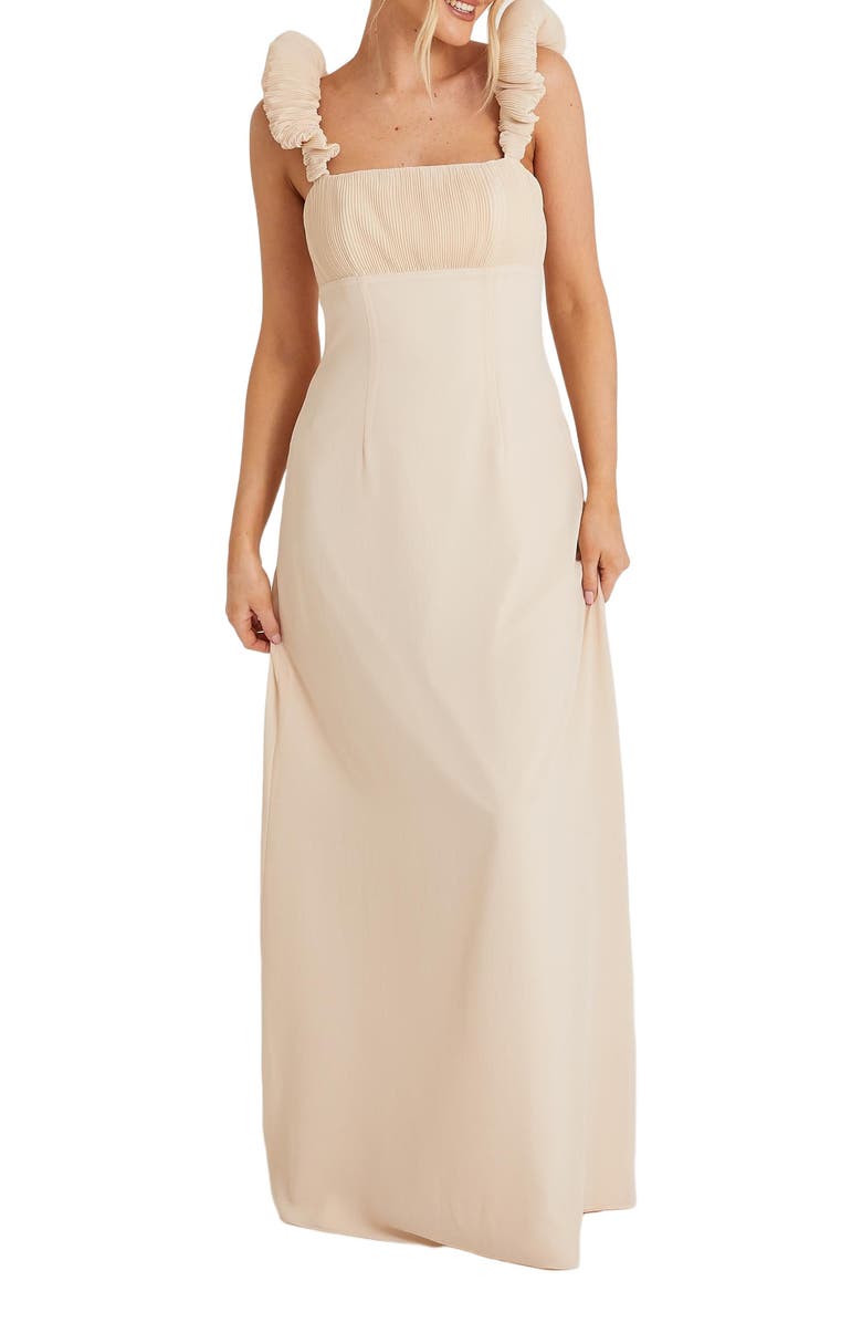 Six Stories Pleated Shoulder Bridesmaid Dress, Alternate, color, Cream