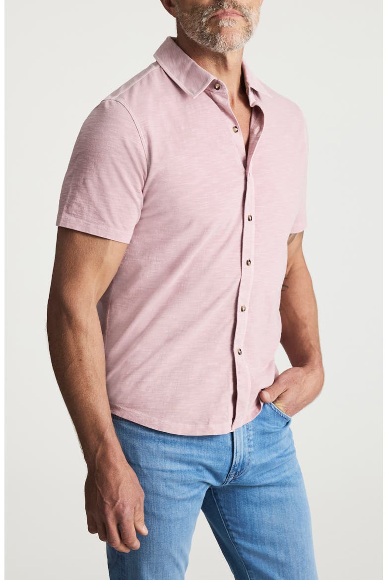 Short Sleeve Slub Cotton Jersey Button-Up Shirt, Alternate, color, WOODROSE