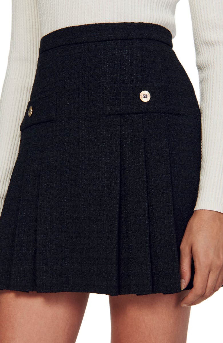 SANDRO Pleated tweed skirt, Alternate, color,