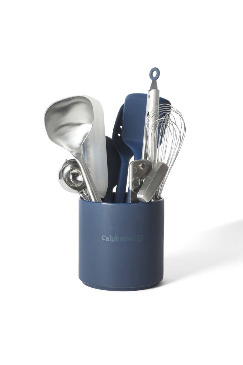 Edge 10-Piece Stainless Steel and Silicone Kitchen Utensil Set with Crock, Main, color, Navy