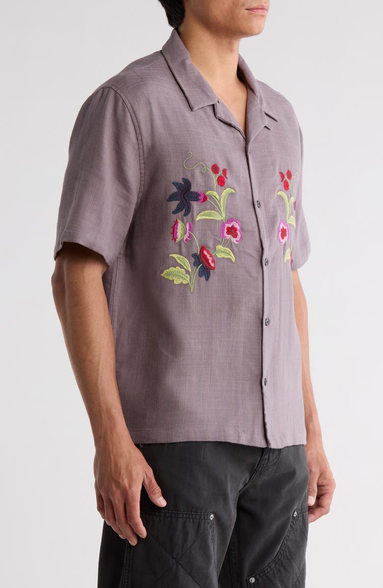 PacSun Weave Floral Embroidered Camp Shirt, Alternate, color, Grey