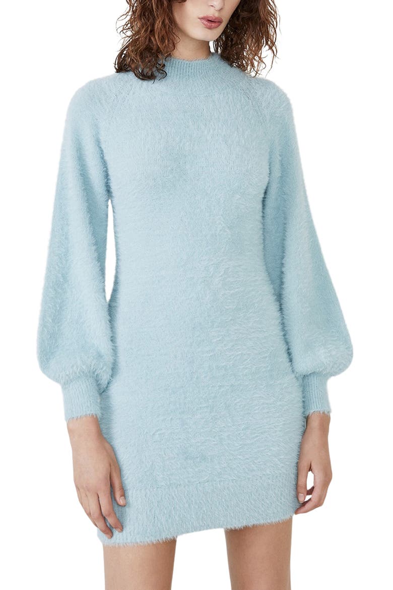 Long Sleeve Fuzzy Sweater Minidress, Alternate, color, DUSTY BLUE