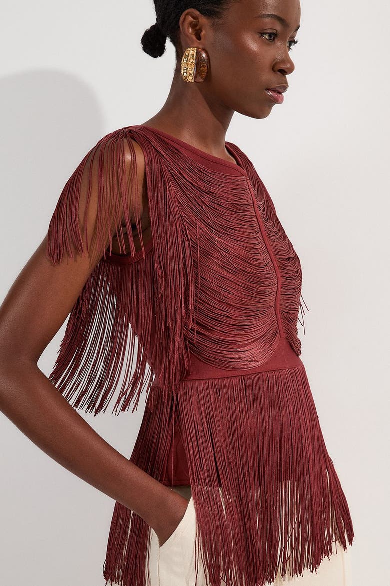 Draped Fringe Knitted Top, Alternate, color, Rich Red