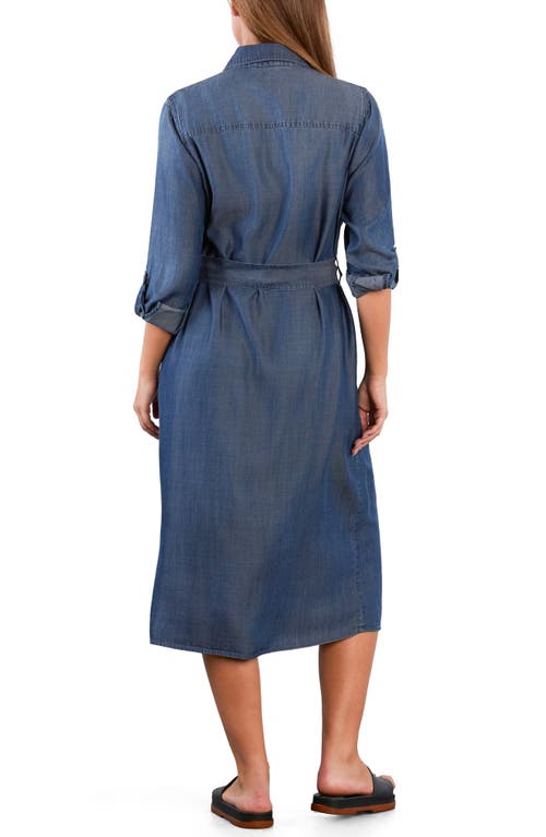 Wash Lab Denim Soft Denim Belted Midi Shirtdress In Blue