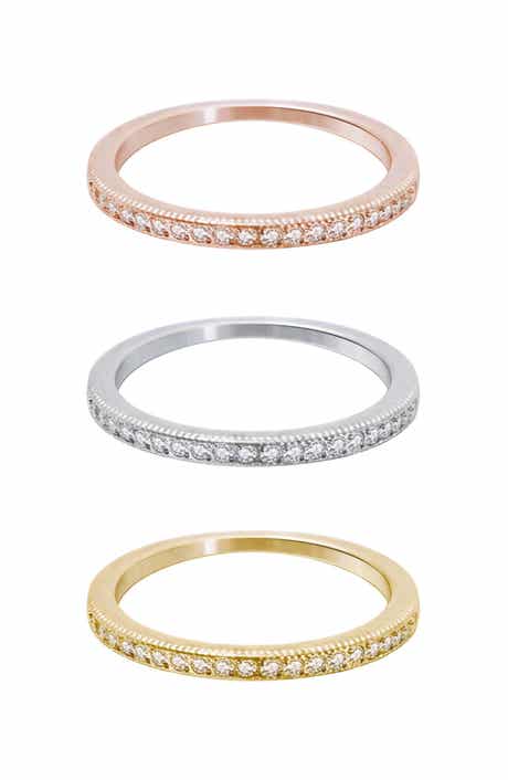 Adornia Tri-Tone Swarovski Crystal Half Eternity Band Set