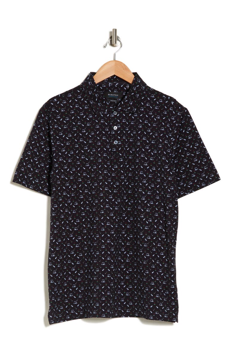 Victor Golf Print Stretch Cotton Polo, Alternate, color, MIDNIGHT