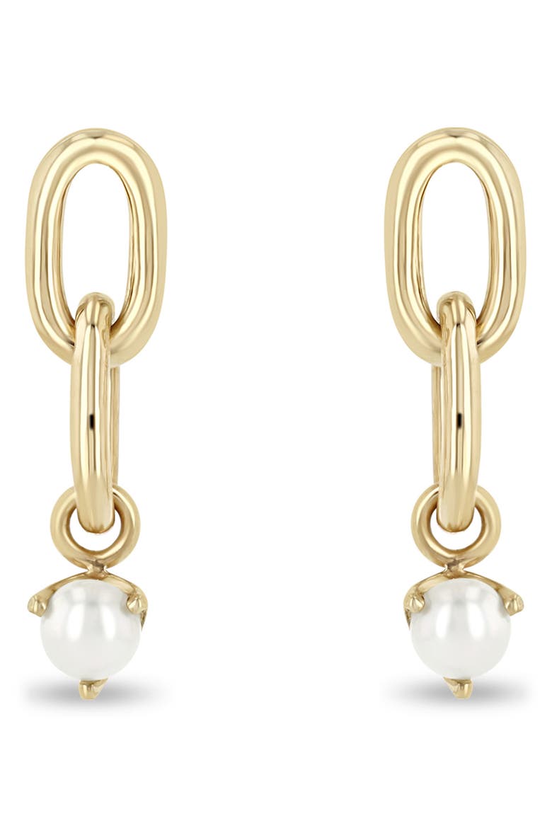 Cultured Pearl Drop Earrings, Main, color, 14K YELLOW GOLD