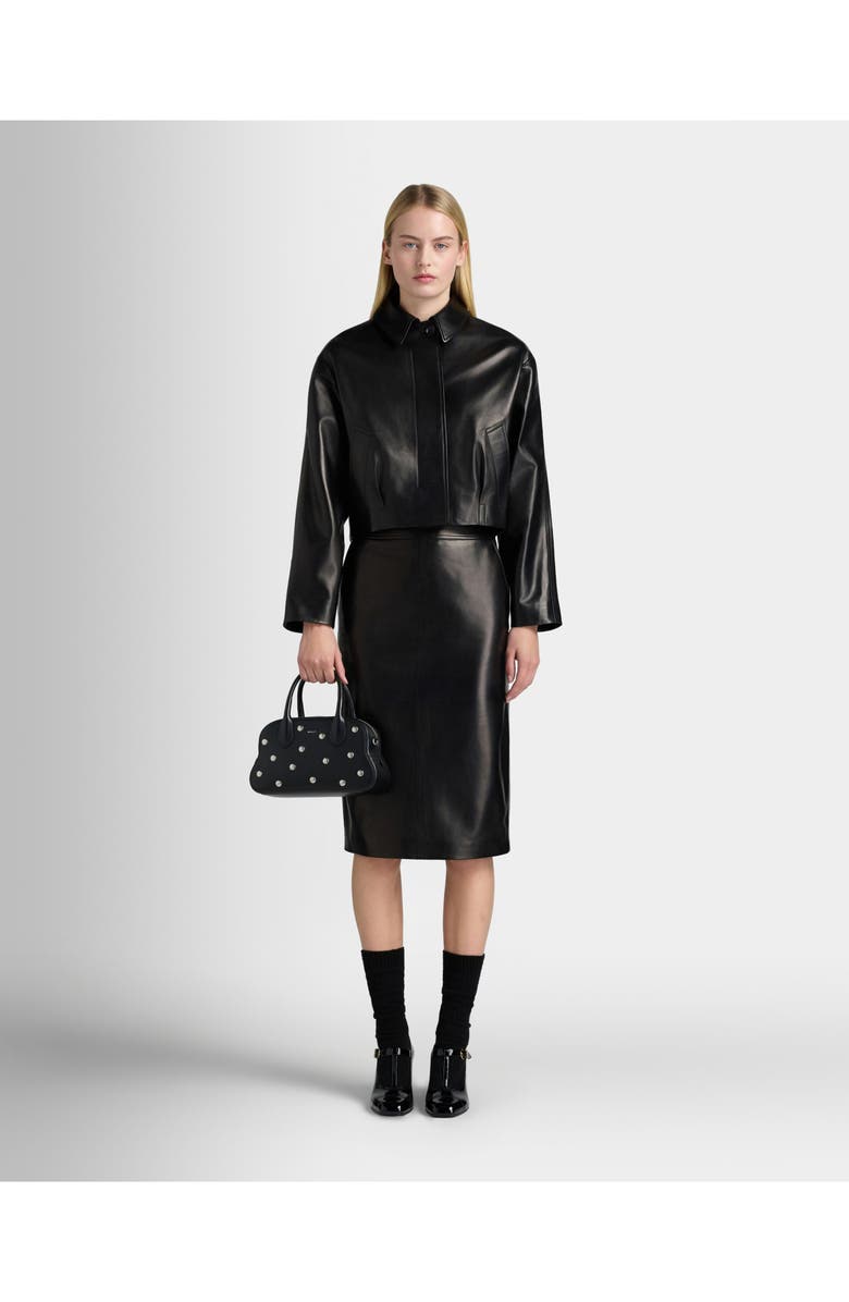 Bally Midi Skirt in Lamb Leather, Alternate, color, Black