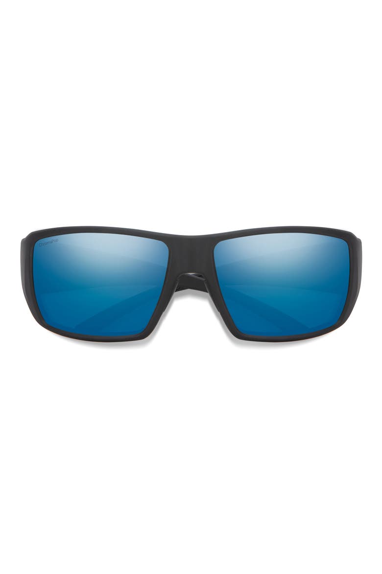 Guides 62mm ChromaPop™ Polarized Oversize Wraparound Sunglasses, Main, color, MATTE BLACK / CHROMAPOP POLARIZED BLUE MIRROR