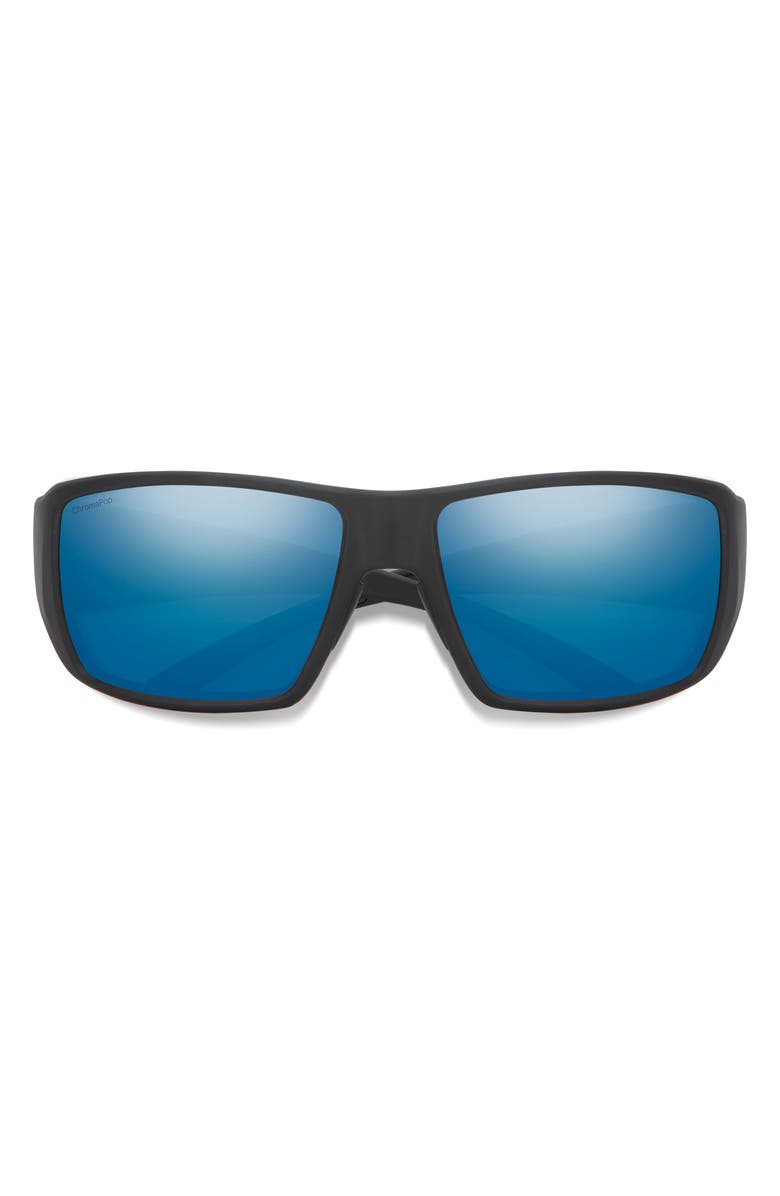 Smith Guides 62mm ChromaPop<sup>™</sup> Polarized Oversize Wraparound Sunglasses, Main, color, Matte Black / Blue Mirror