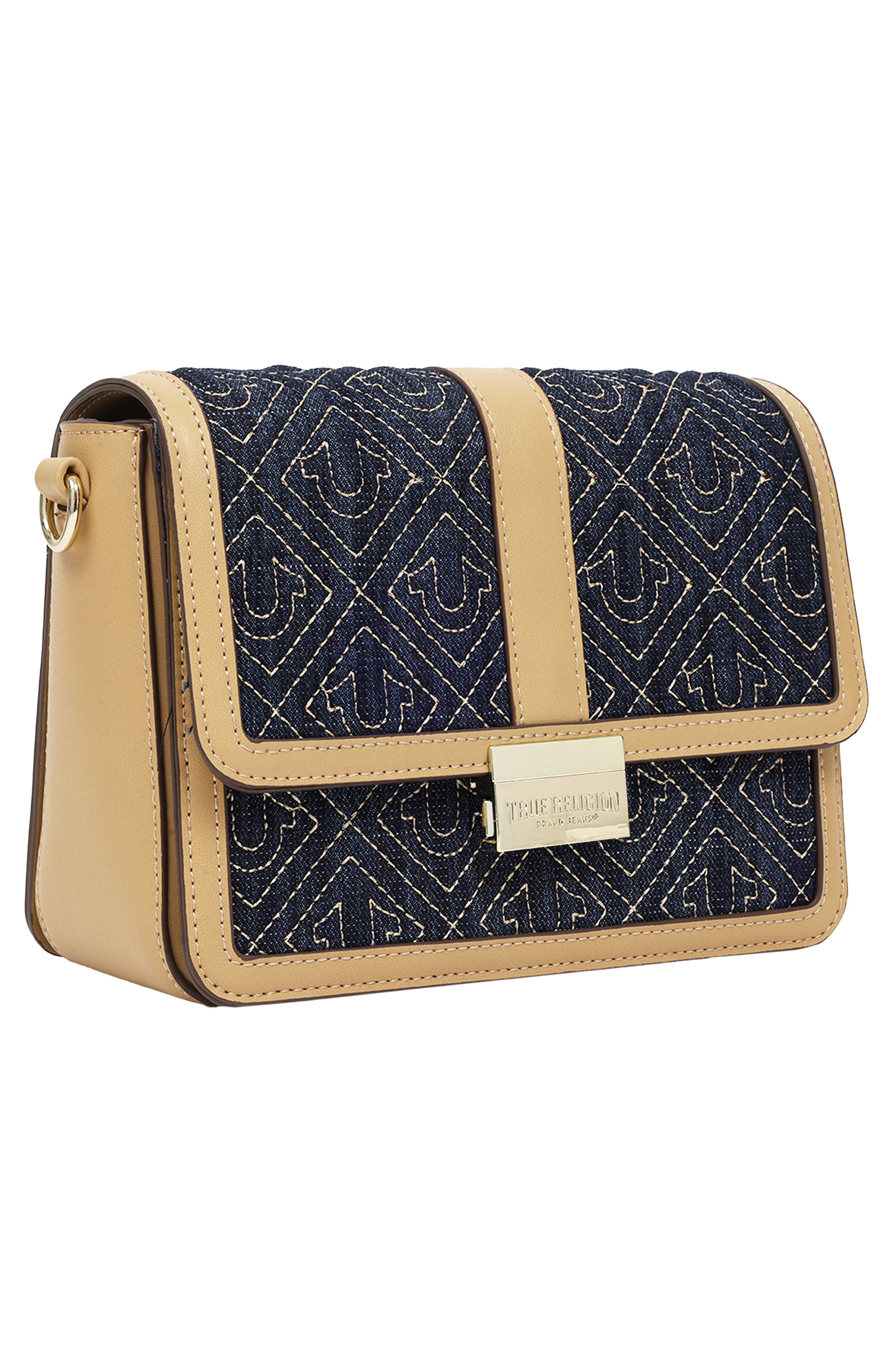 Logo Lock Modern Flap Crossbody Bag, Alternate, color, DARK DENIM