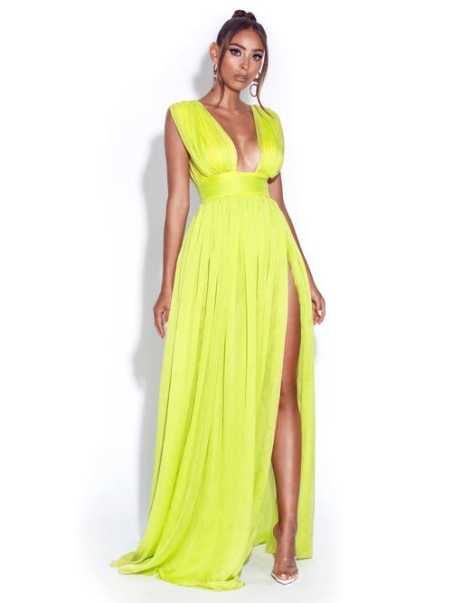 Miss Circle Valley Of Angels Chiffon Pleated High Slit Maxi Dress In Green