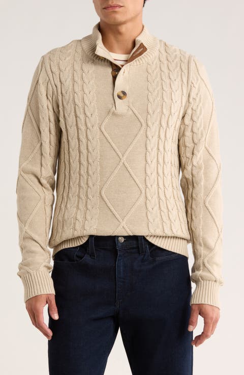 Mock Neck Cable Knit Cotton Sweater