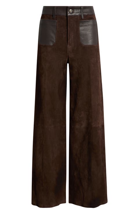 Slim Palazzo Suede Leather Pants