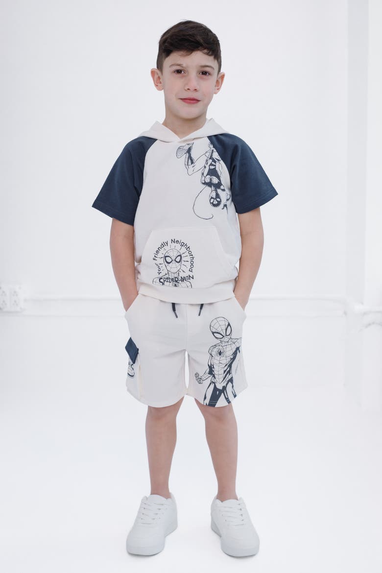 Spider-Man 2-Piece Hooded Tee and Shorts Set, Alternate, color, White Navy Spider Man