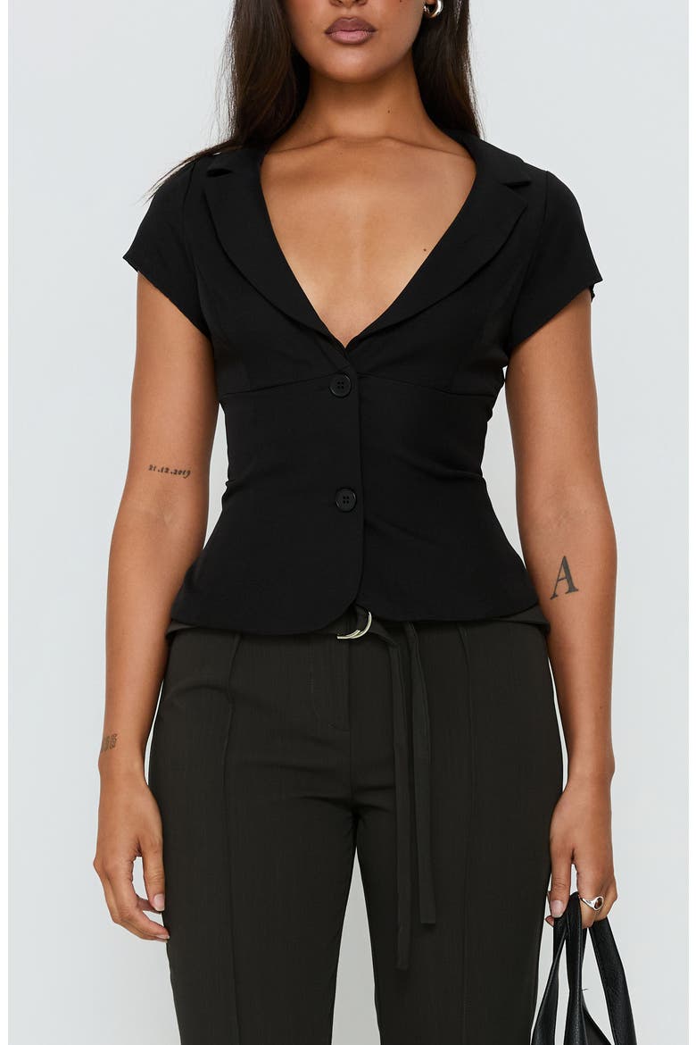 Alexandrea Plunge Button Up Top, Main, color, BLACK