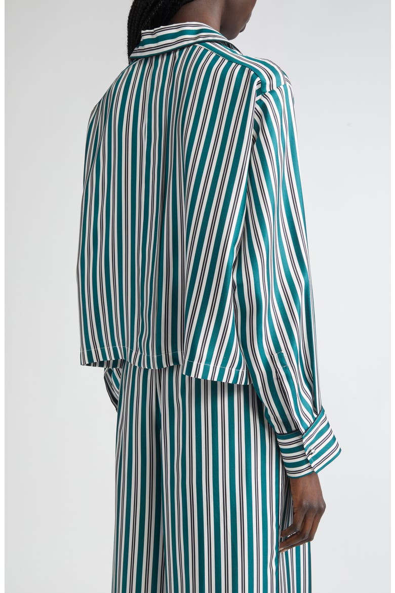 Brama Stripe Crop Silk Button-Up Shirt, Alternate, color, DARK GREEN