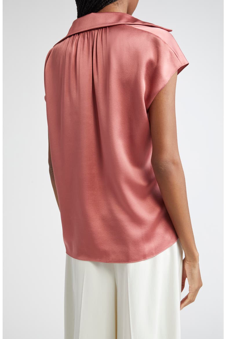 Cap Sleeve Gathered Back Short Sleeve Silk Button-Up Shirt, Alternate, color, PEONY WOOD