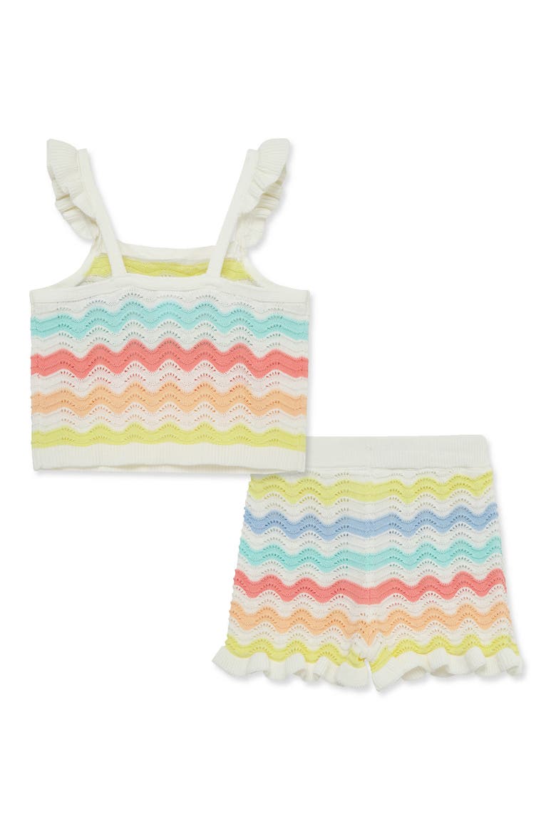 Wavy Stripe Pointelle Cotton Sweater Tank & Shorts Set, Alternate, color, PINK MULTI
