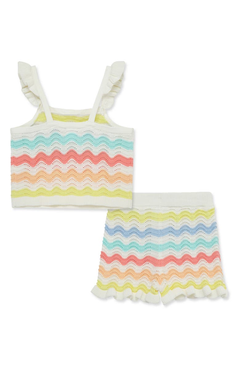Little Me Wavy Stripe Pointelle Cotton Sweater Tank & Shorts Set, Alternate, color, Pink Multi