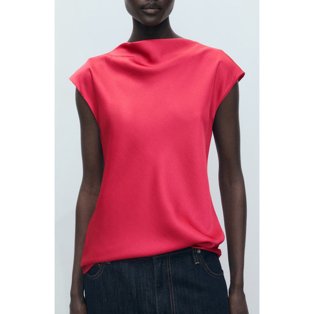 Mango Satin Blouse With Draped Neck Strawberry
