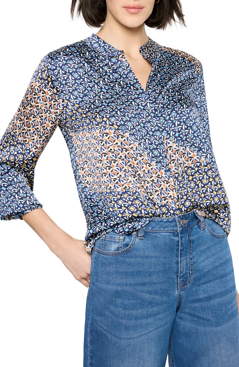 NIC+ZOE Monogram Mix Button-Up Top, Main, color, Blue Multi
