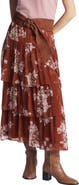 Boden Floral Tiered Ruffle Midi Skirt