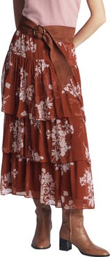 Boden Floral Tiered Ruffle Midi Skirt