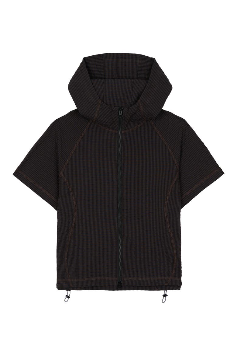 Textured Short Sleeve Hoodie, Main, color, BLACK