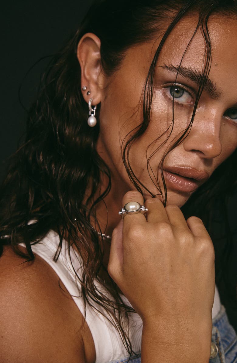 Luv AJ Amalfi Freshwater Pearl Pavé Drop Huggie Earrings, Alternate, color,