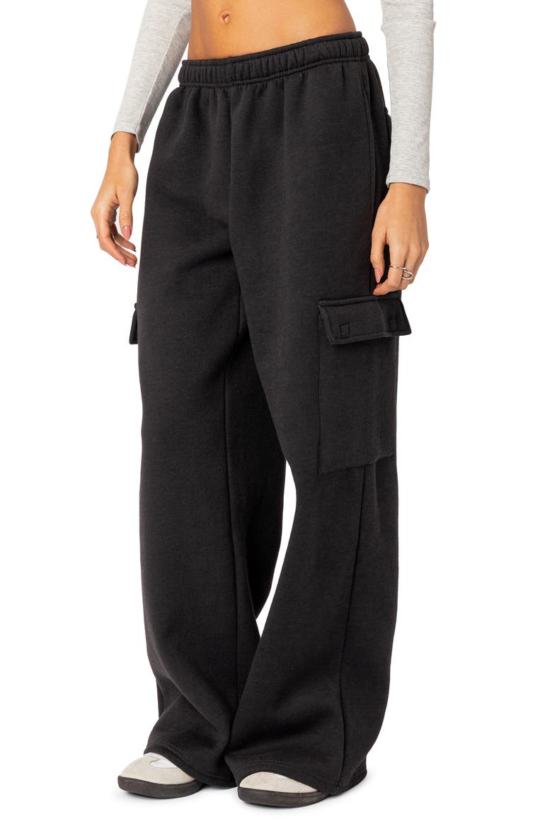 Wide Leg Cotton Cargo Sweatpants, Alternate, color, DARK-GRAY