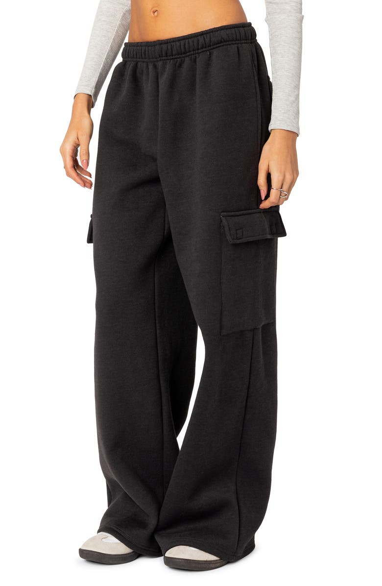 EDIKTED Wide Leg Cotton Cargo Sweatpants, Alternate, color, Dark-Gray