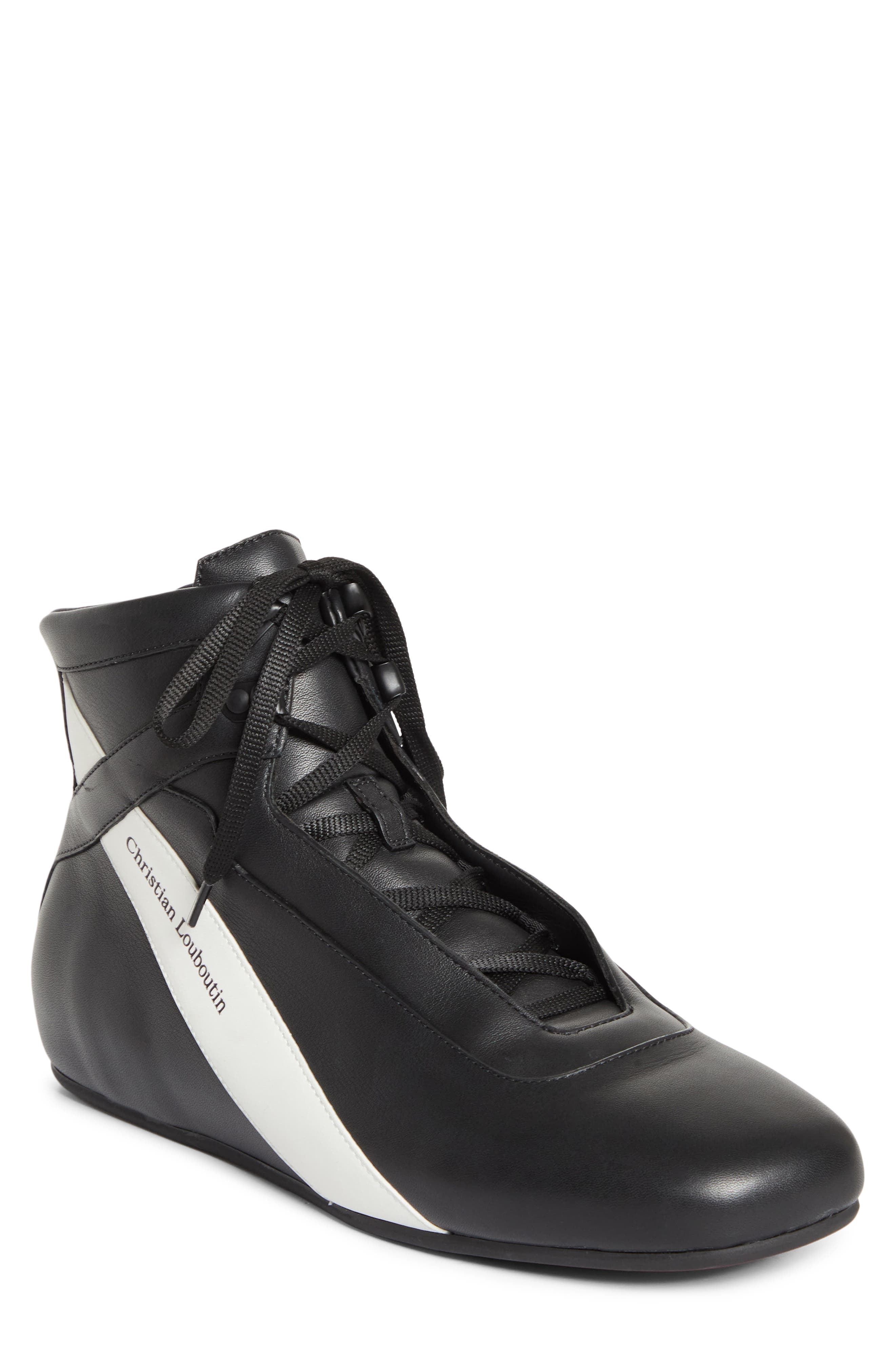 The Butterfly High Top Leather Sneaker, Main, color, BK09-BLACK/ WHITE