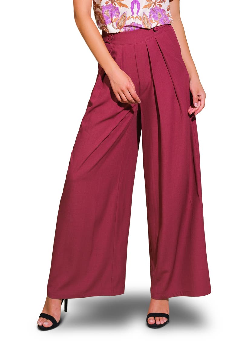 Woven Wide Leg Pants, Main, color, BURGUNDY