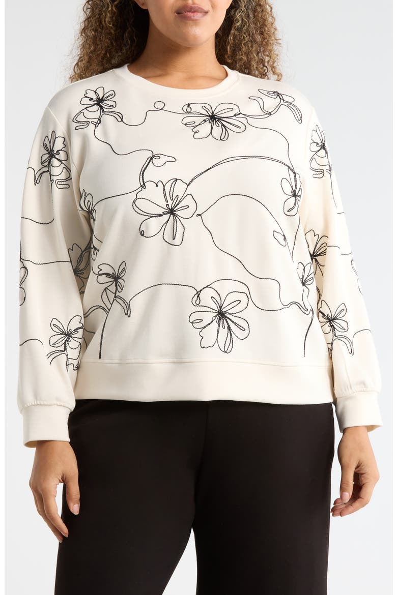 Embroidered Scuba Knit Sweatshirt, Main, color, ECRU/BLACK EMBROIDER