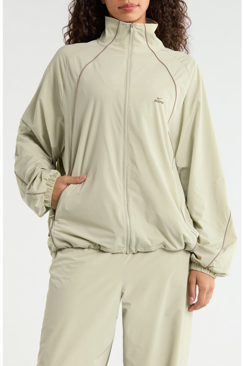 Oversize Stretch Nylon Track Jacket, Alternate, color, TALC