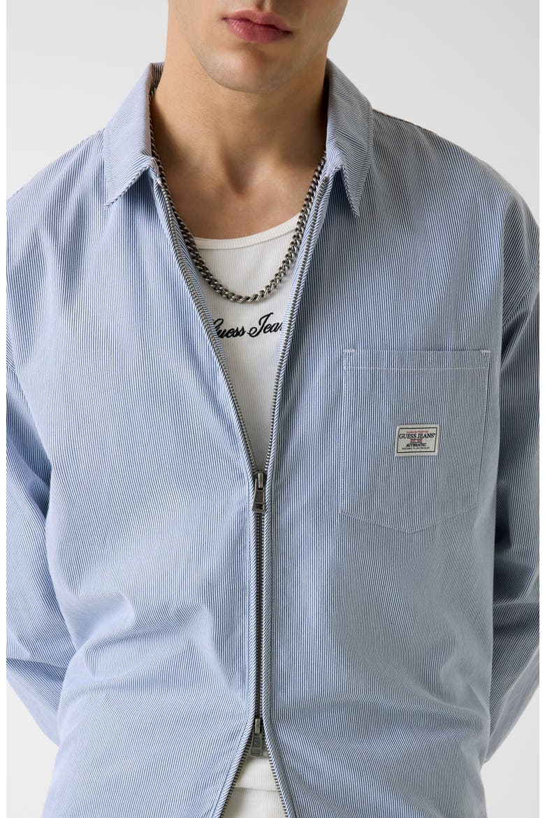 Zip Front Stripe Shirt, Alternate, color, DARING OCEAN/ WHITE