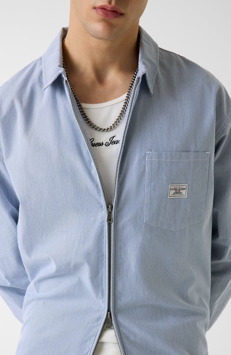 GUESS Zip Front Stripe Shirt, Alternate, color, Daring Ocean/ White