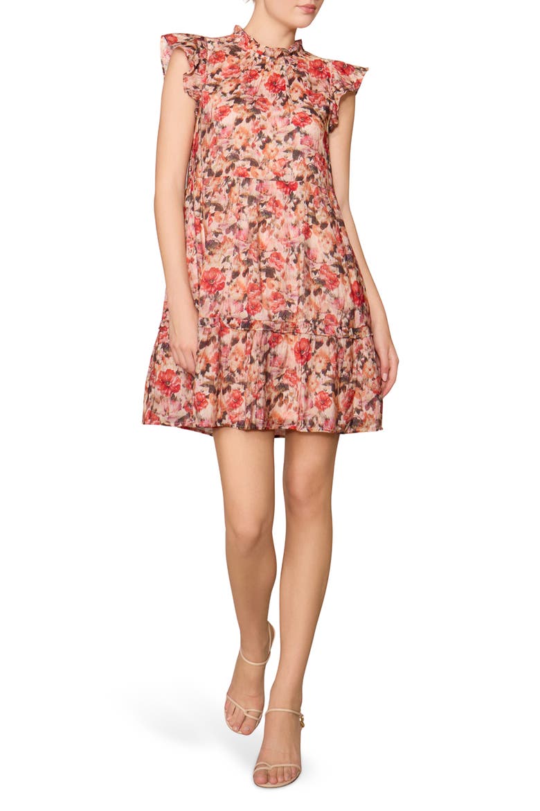 Floral Flutter Sleeve Tiered Dress, Alternate, color, IVORY MULTI