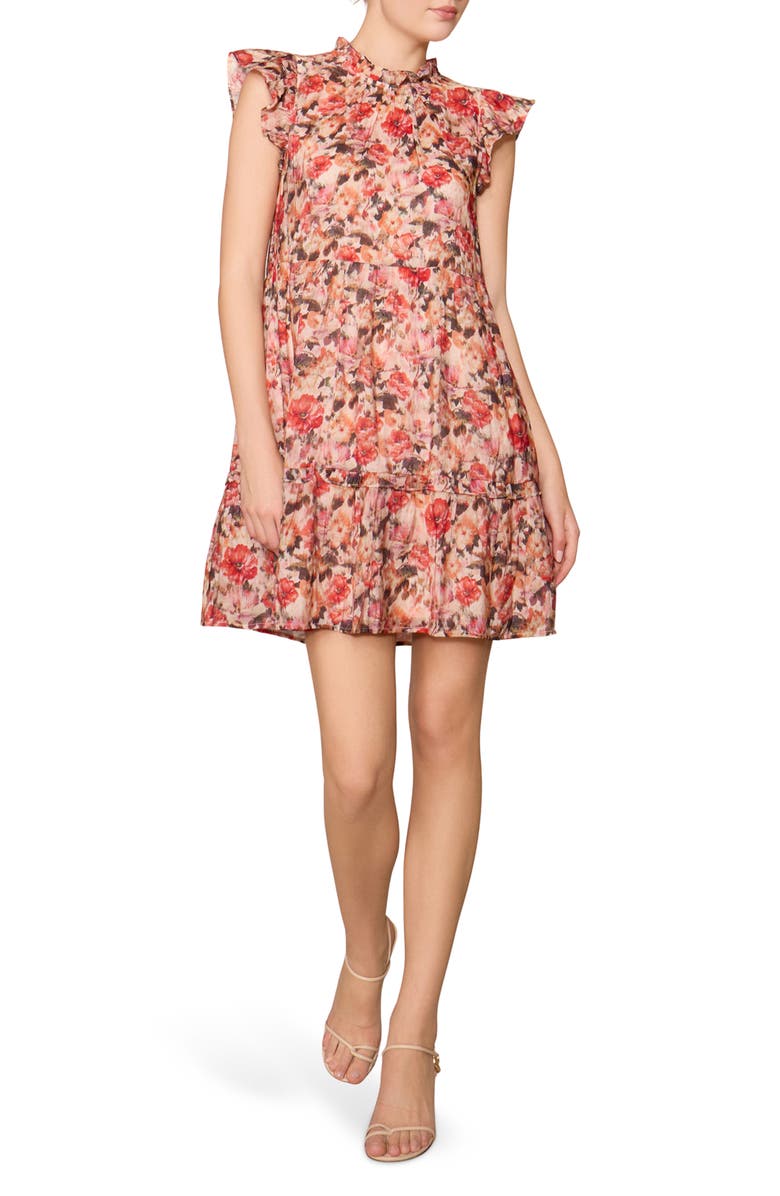 MELLODAY Floral Flutter Sleeve Tiered Dress, Alternate, color, Ivory Multi