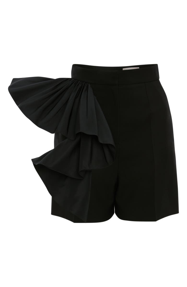 McQueen Alexander McQueen Side Ruffle Wool Shorts, Main, color, 
