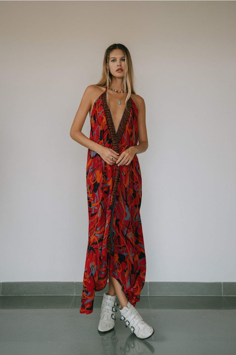 Classic Silk Dress Breezy, Alternate, color, Red, Orange & Blue