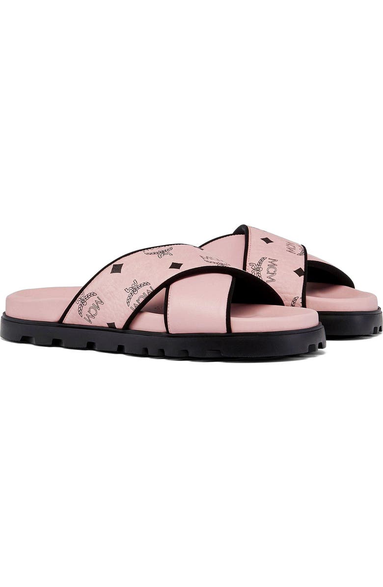MCM Cross Sandal in Visetos Leather Mix, Main, color, Soft Pink