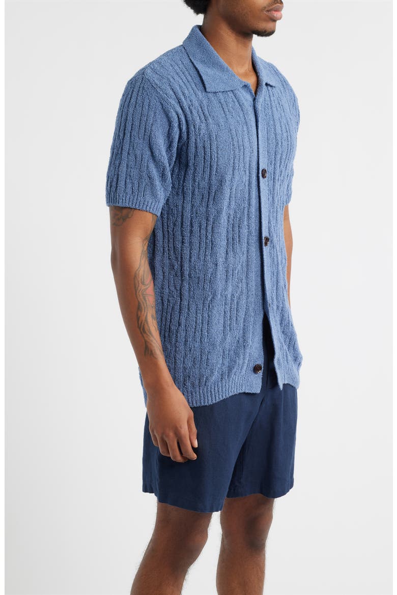 Zefi Salamanca Texture Knit Short Sleeve Button-Up Shirt, Alternate, color, BLUE
