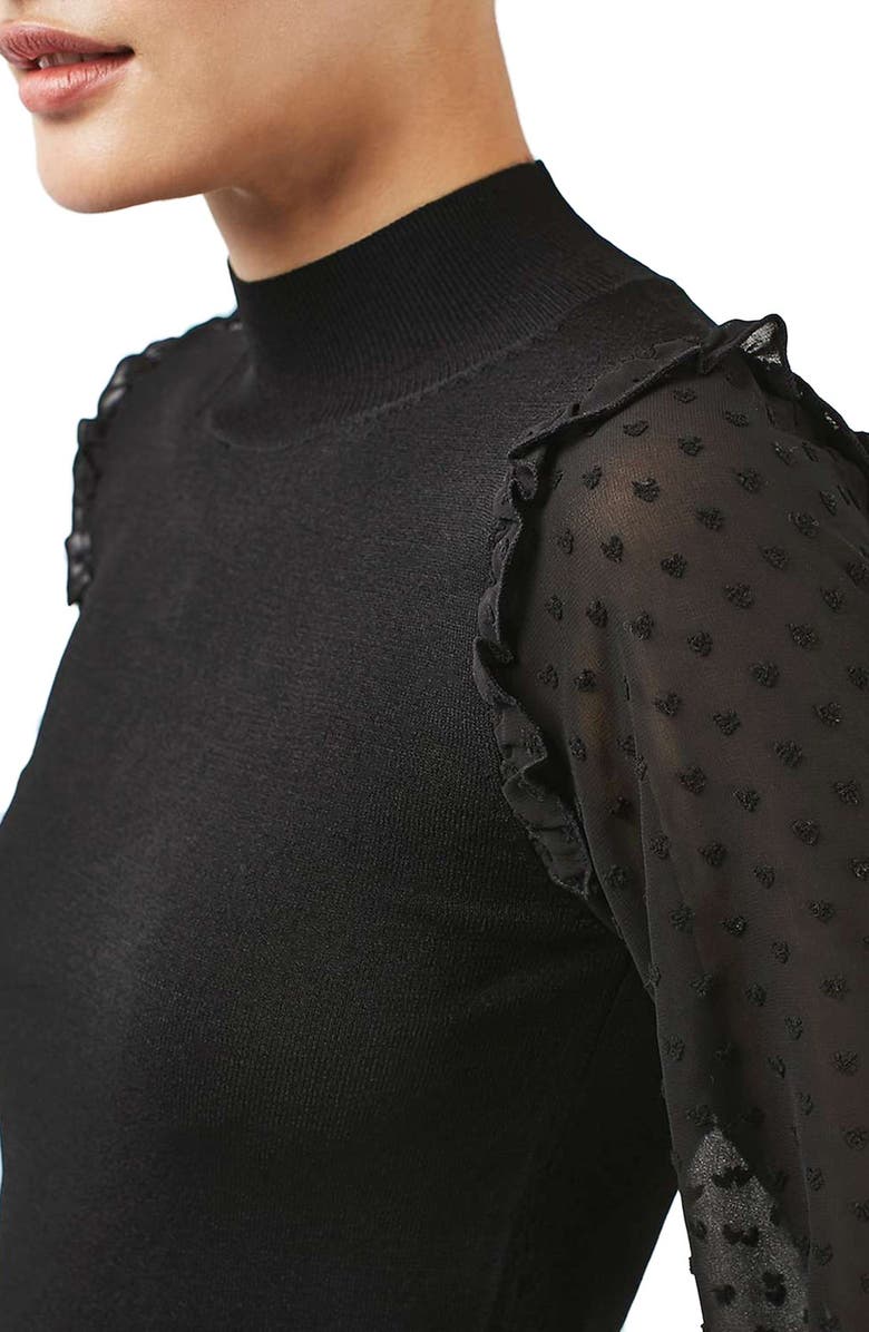 Topshop Chiffon Sleeve Sweater, Alternate, color, Black