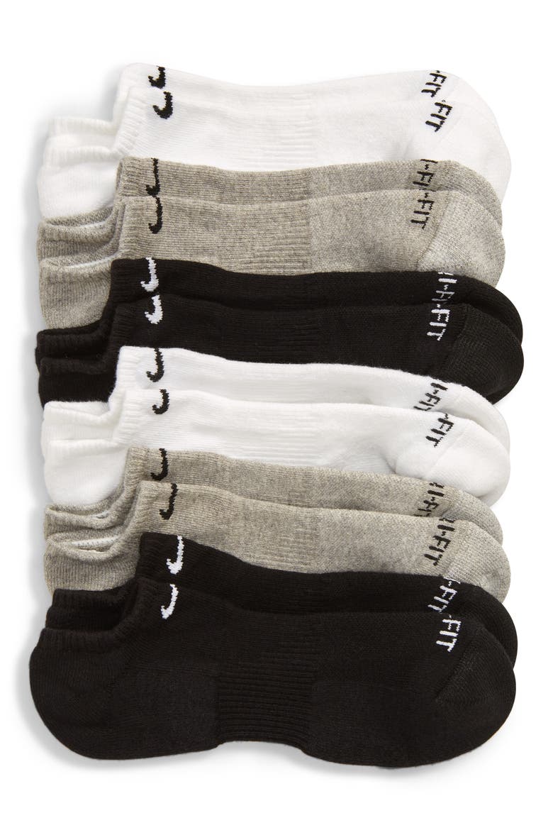 Dri-FIT 6-Pack Everyday Plus No-Show Performance Socks, Main, color, WHITE/ GREY/ BLACK