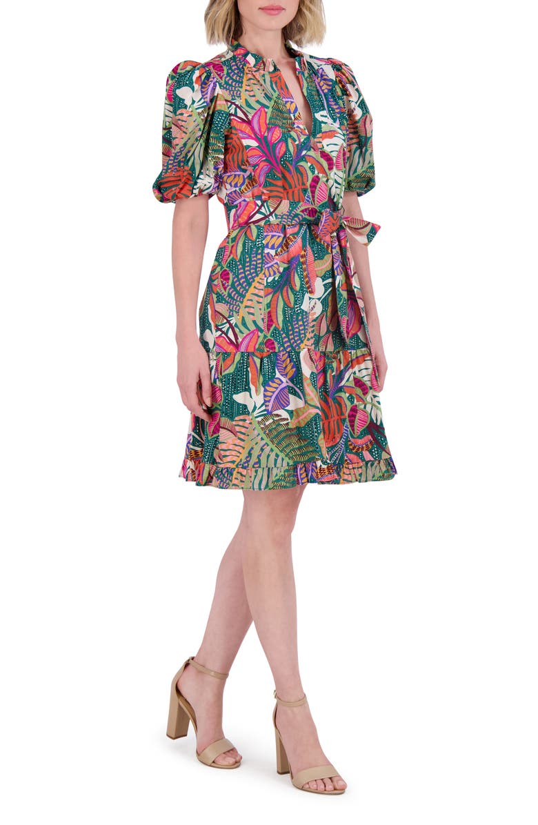 Vince Camuto Ruffle Tie Waist Cotton Dress, Alternate, color, Green