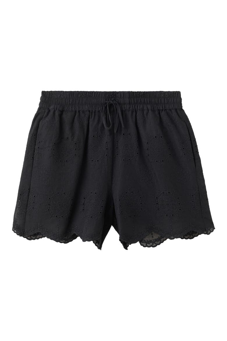 Scalloped Eyelet Cotton Shorts, Alternate, color, BLACK
